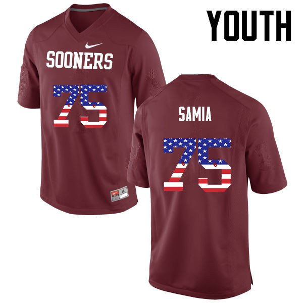 Youth Oklahoma Sooners #75 Dru Samia College Football USA Flag Fashion Jerseys-Crimson - Click Image to Close